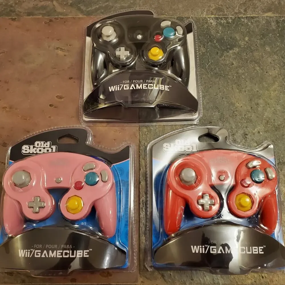3 Gamecube Controllers - 3 Colors Bundle (NEW) Pink Black Red Nintendo Old Skool